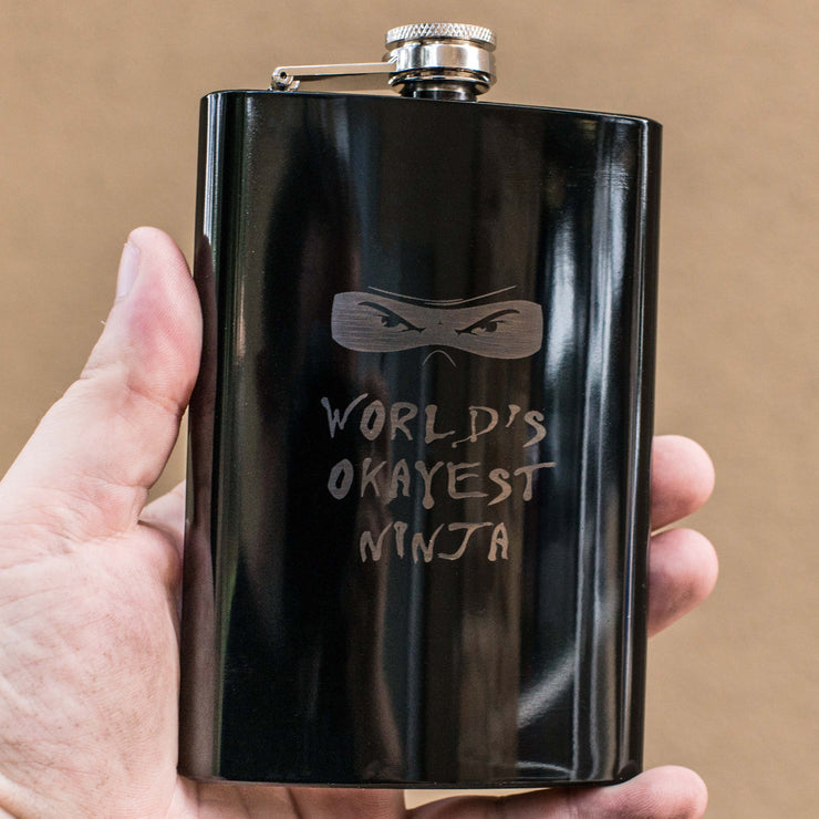 8oz BLACK World's Okayest Ninja Flask