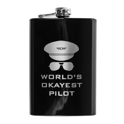 8oz BLACK World's Okayest Pilot Flask