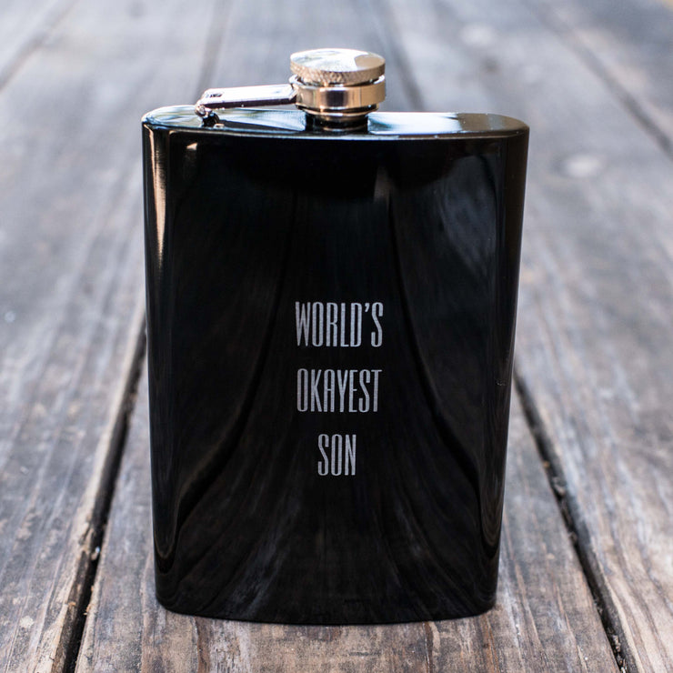 8oz BLACK World's Okayest Son Flask