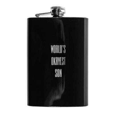 8oz BLACK World's Okayest Son Flask