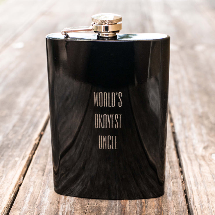 8oz BLACK World's Okayest Uncle Flask