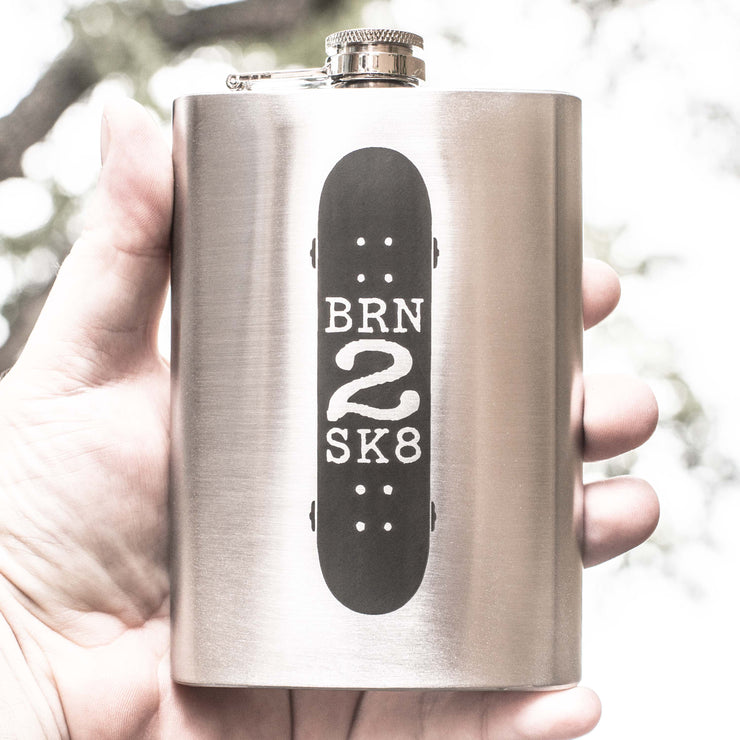 8oz Born 2 Skate Stainless Steel Flask