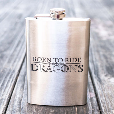 8oz Born To Ride Dragons Stainless Steel Flask