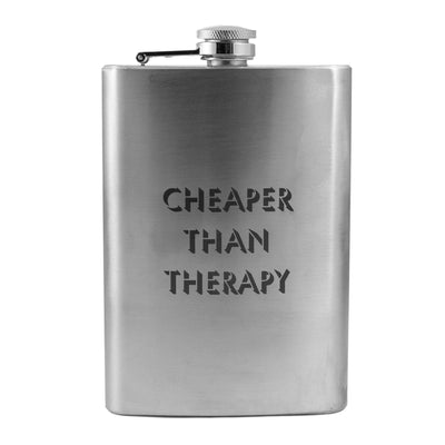 8oz Cheaper Than Therapy Stainless Steel Flask Fun Silly Novelty