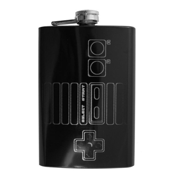 8oz BLACK Controller Flask Laser Engraved