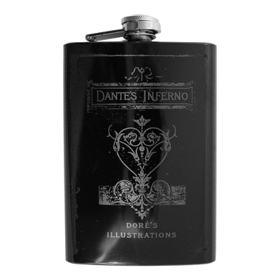 8oz BLACK Dantes Inferno Flask Laser Engraved