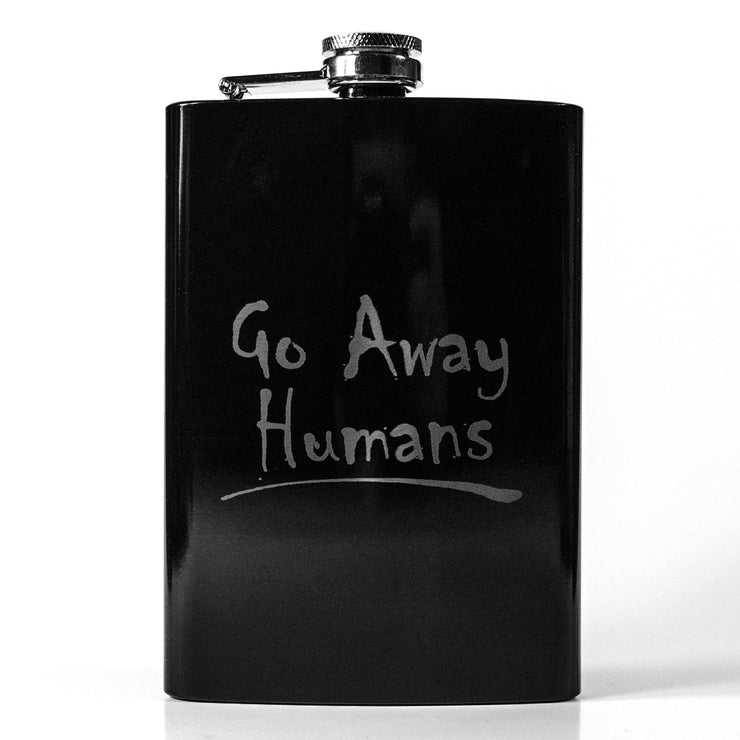 8oz BLACK Go Away Humans Flask