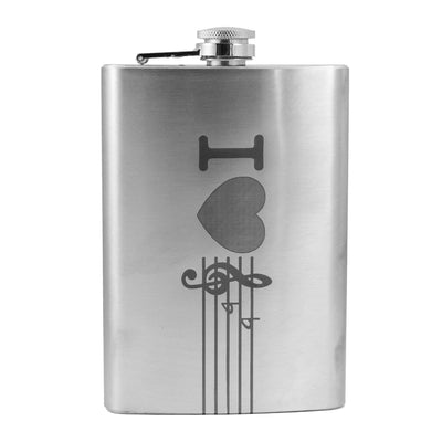 8oz I Love Music Stainless Steel Flask