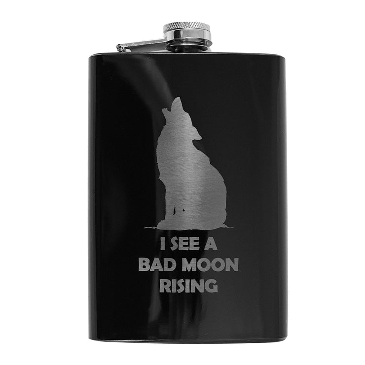 8oz BLACK I See a Bad Moon Rising Flask