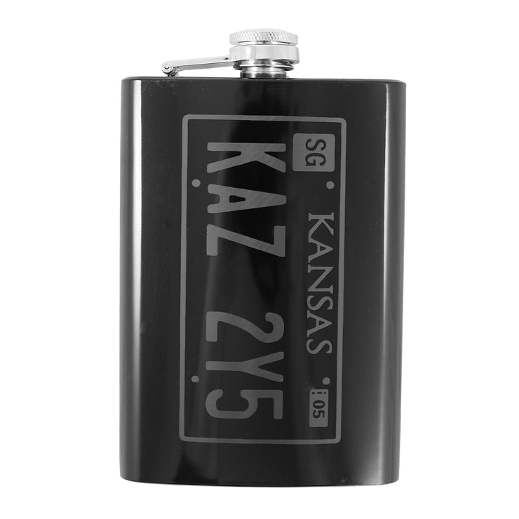 8oz BLACK Kansas License Plate Flask