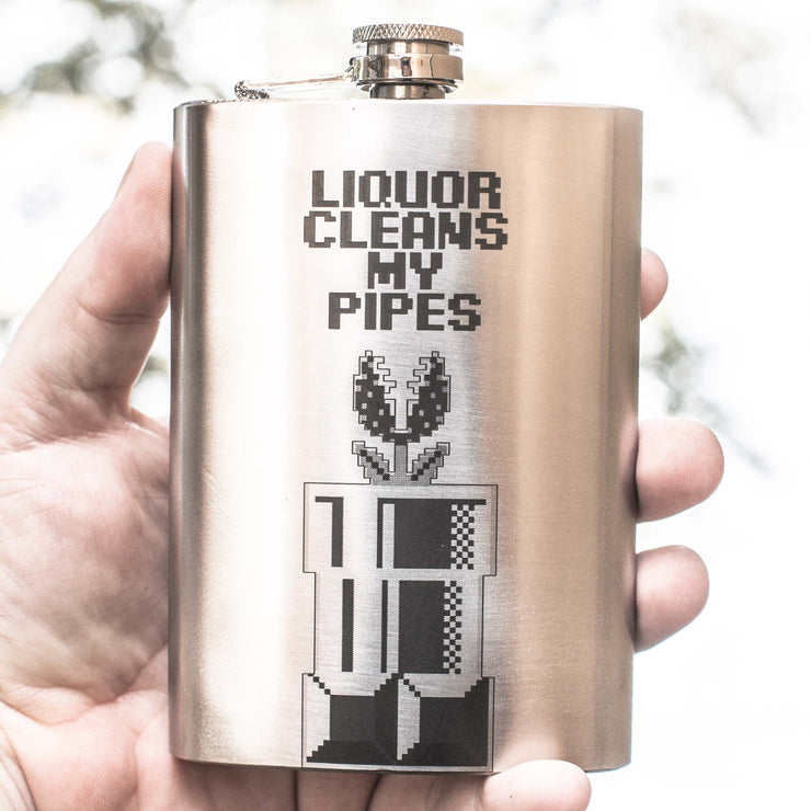 8oz Liquor Cleans My Pipes Stainless Steel Flask