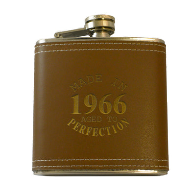 6oz Made in 1966 Aged to Perfection Leather Flask KLB