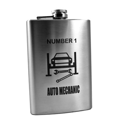 8oz Number 1 Auto Mechanic Flask Laser Engraved
