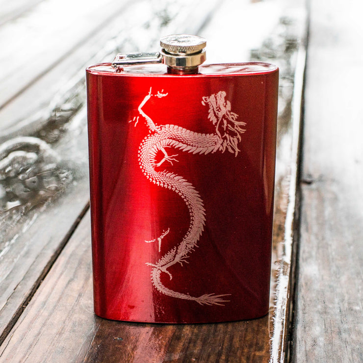 8oz RED Chinese Dragon Flask