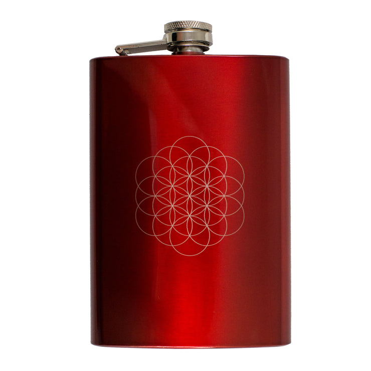 8oz RED Flower of Life Flask