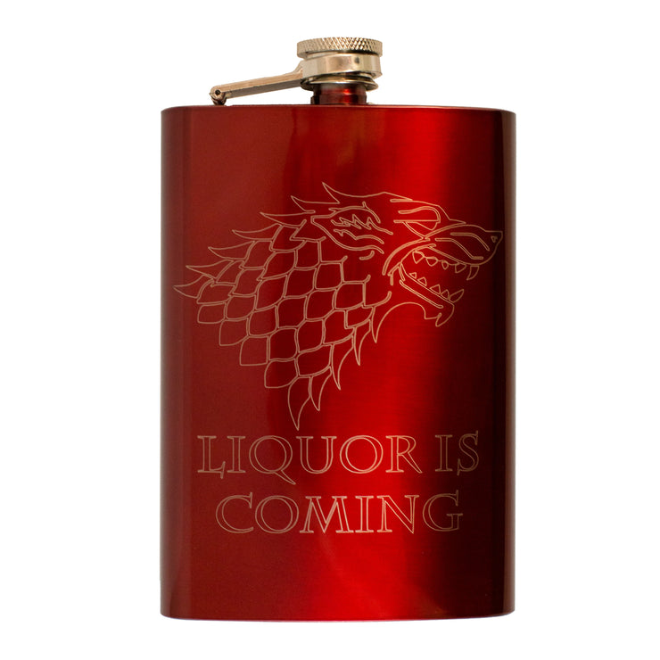 8oz RED Liquor Is Coming Flask Novelty