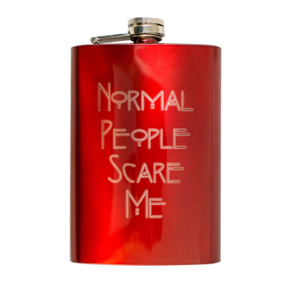 8oz RED Normal People Scare Me Flask