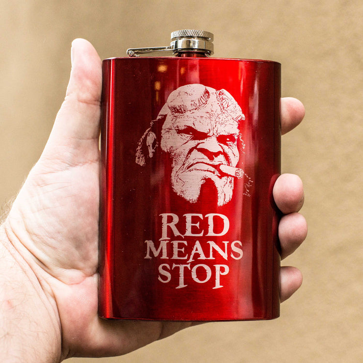 8oz RED Red Means Stop Flask