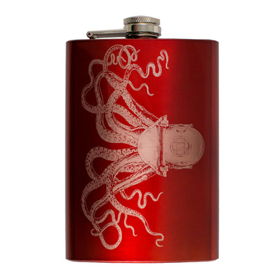 8oz RED Steampunk Octopus Flask