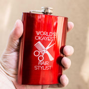 8oz RED World's Okayest Hair Stylist Flask