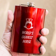 8oz RED World's Okayest Nurse Flask