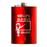 8oz RED World's Okayest Teacher Flask