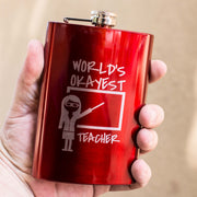8oz RED World's Okayest Teacher Flask