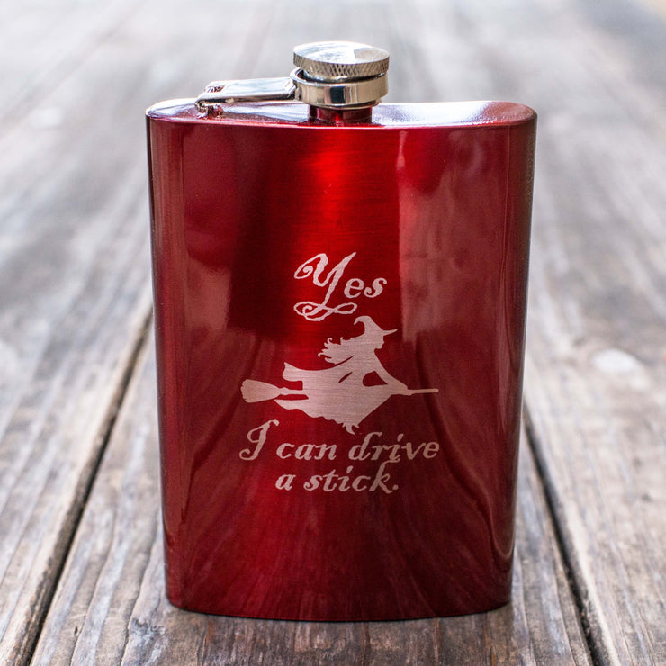 8oz RED Yes I Can Drive a Stick Flask