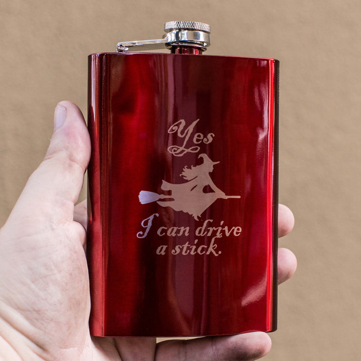 8oz RED Yes I Can Drive a Stick Flask