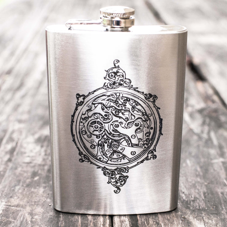 8oz Steampunk Clockworks Stainless Steel Flask