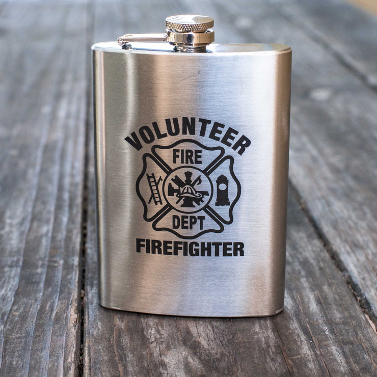 8oz Volunteer Firefighter Logo Stainless Steel Flask