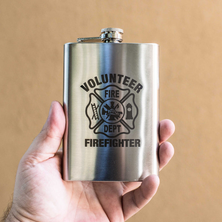 8oz Volunteer Firefighter Logo Stainless Steel Flask