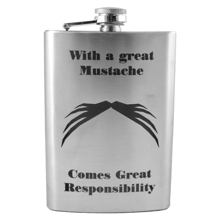 8oz With a Great Mustache Comes Great Responsibility v4 Flask