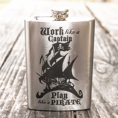 8oz Work like a Captain - Play like a Pirate Stainless Steel Flask