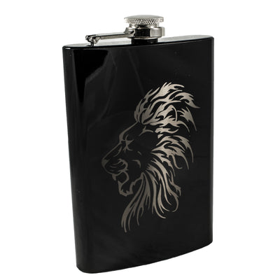 8oz BLACK Lion Flask Laser Engraved