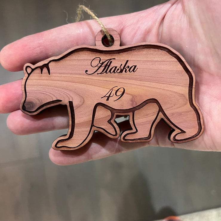 Alaska 49 with Bear - Cedar Ornament