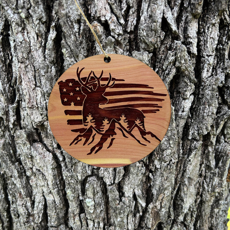 American Deer Flag - Cedar Ornament