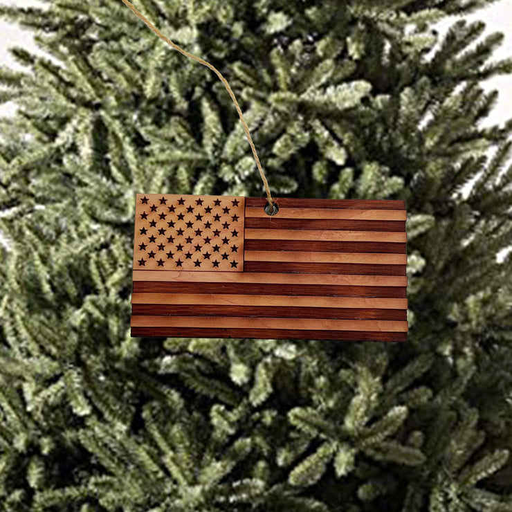 American Flag - Cedar Ornament