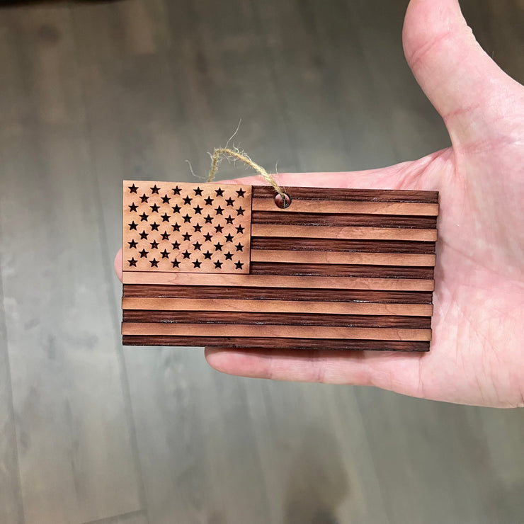 American Flag - Cedar Ornament