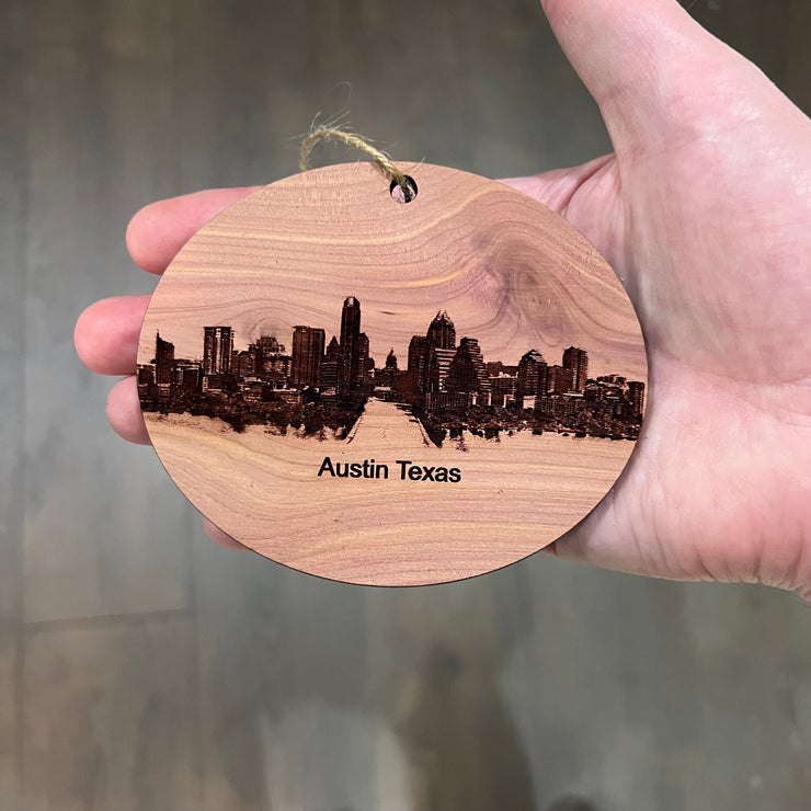 Austin TX Skyline - Cedar Ornament