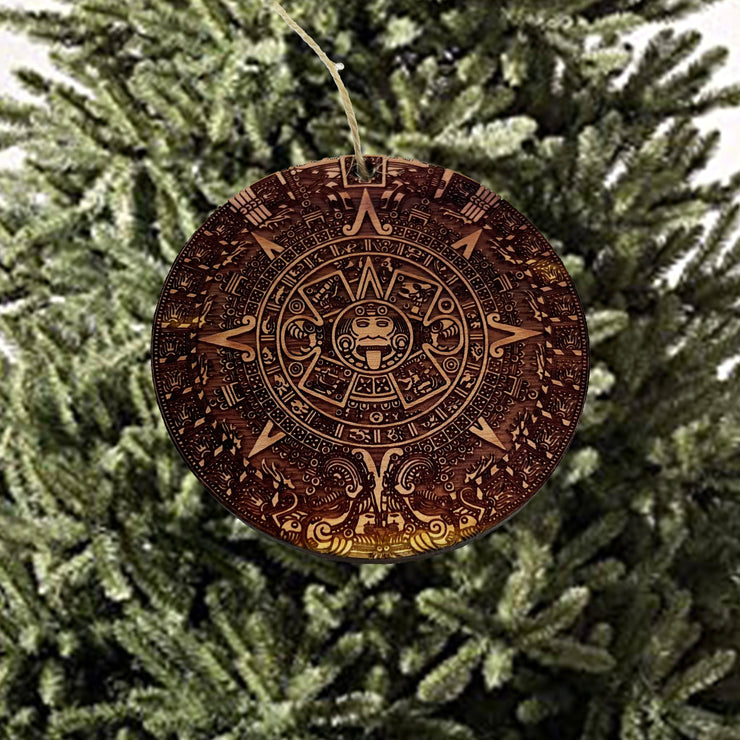 Aztec Mayan Calendar - Cedar Ornament