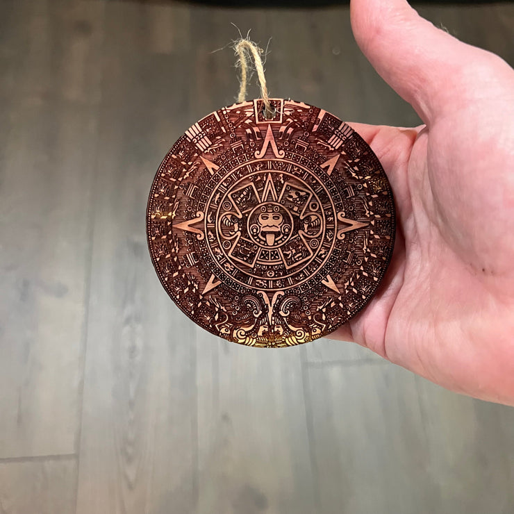 Aztec Mayan Calendar - Cedar Ornament