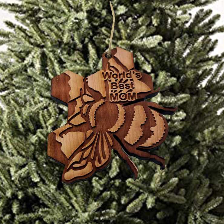 BEE World's Best Mom - Cedar Ornament