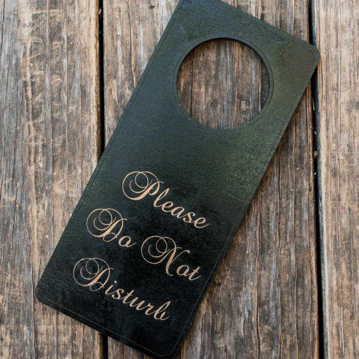 BLACK Please Do Not Disturb (Painted Wood) Door Hanger - Wood