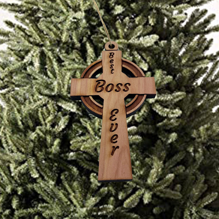 Best Boss Ever Celtic Cross - Cedar Ornament