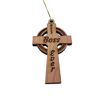 Best Boss Ever Celtic Cross - Cedar Ornament
