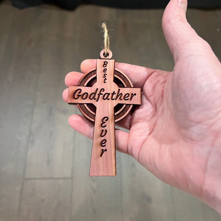 Best Godfather Ever Celtic Cross - Cedar Ornament
