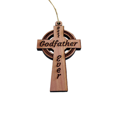 Best Godfather Ever Celtic Cross - Cedar Ornament