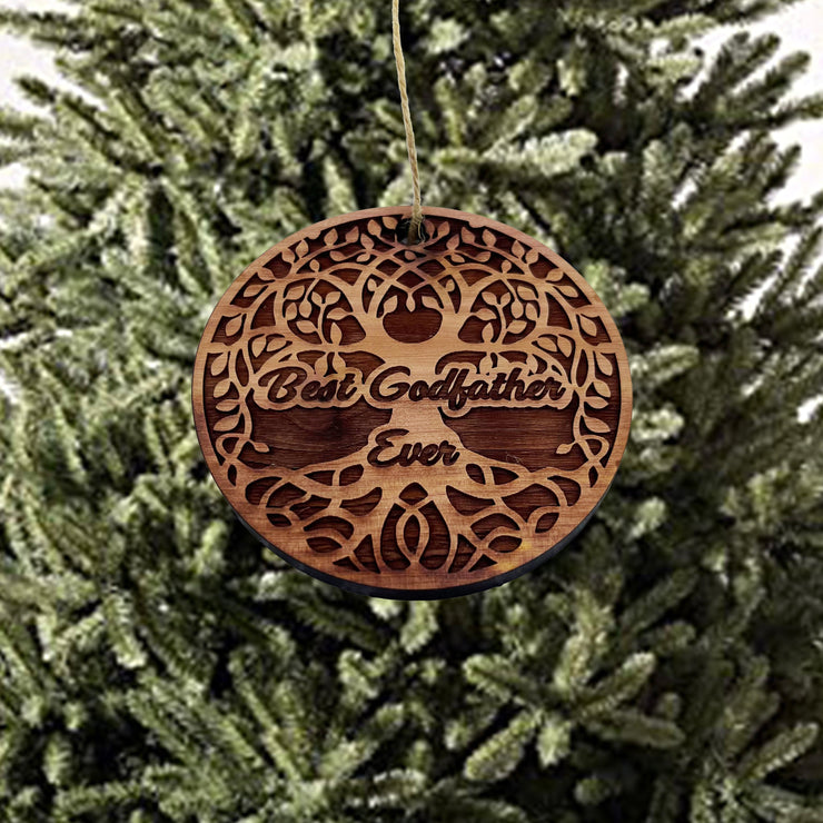 Best Godfather Ever Celtic Tree of Life - Cedar Ornament