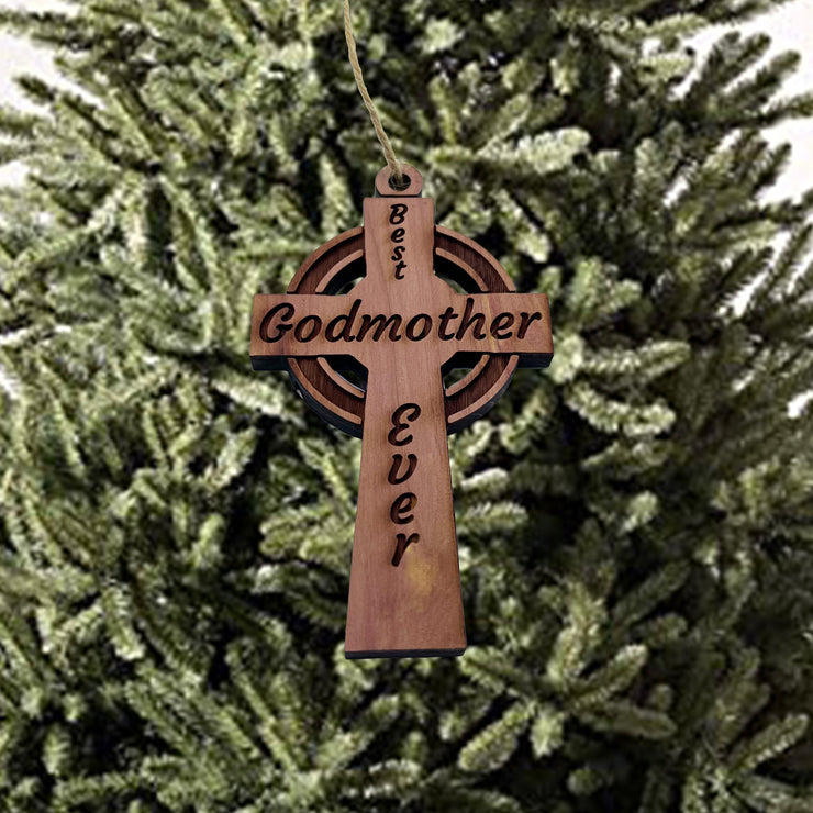 Best Godmother Ever Celtic Cross - Cedar Ornament